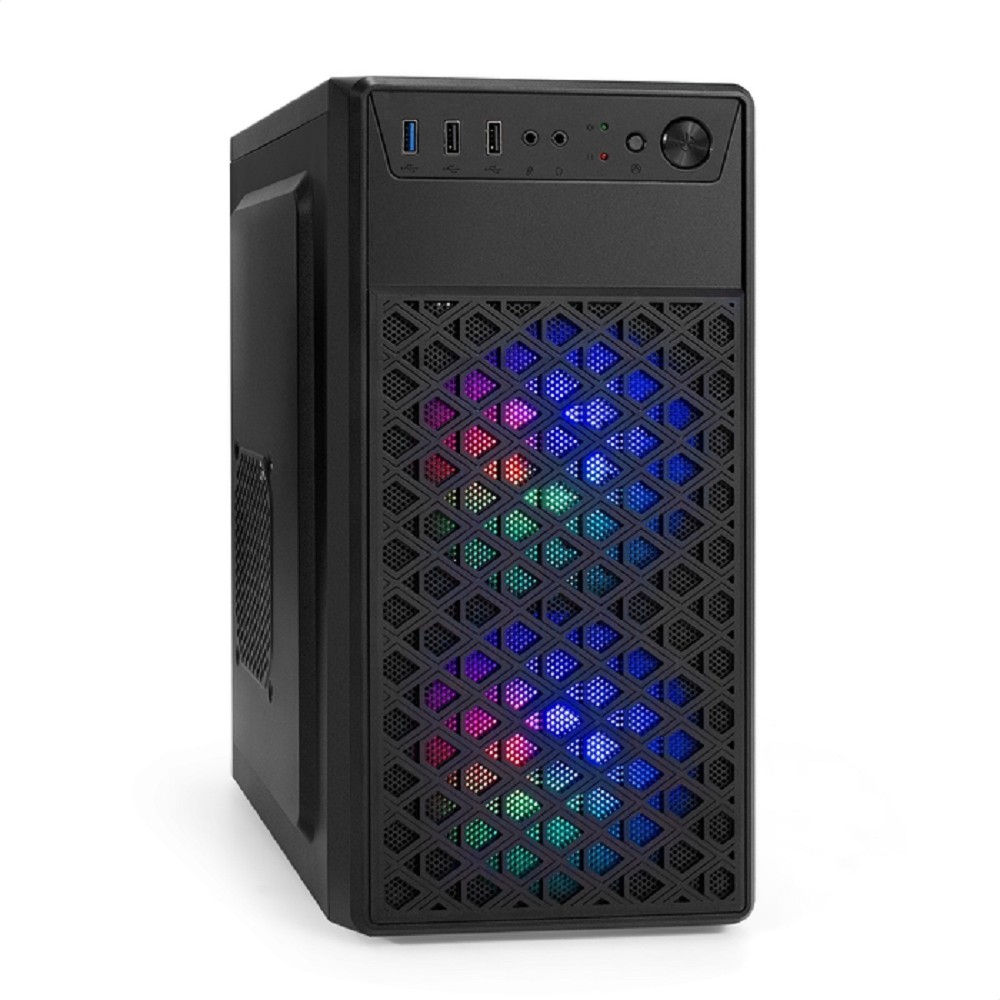Exegate EX296979RUS Корпус Minitower ExeGate mEVO-7803 (mATX, без БП, 2*USB+1*USB3.0, HD аудио, черный, 2 вент. 12см с RGB подсветкой)