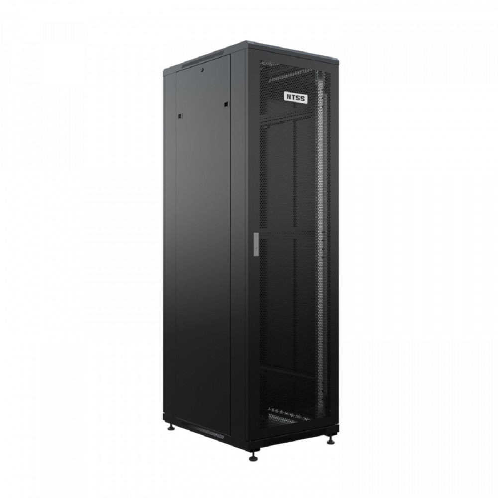 NTSS Шкаф напольный универсальный серверный NTSS R 47U 800х800мм, 4 профиля 19, двери перфорированная и перфорированная, боковые стенки съемные, регулируемые опоры, разобранный, черный RAL 9005 NTSS-R