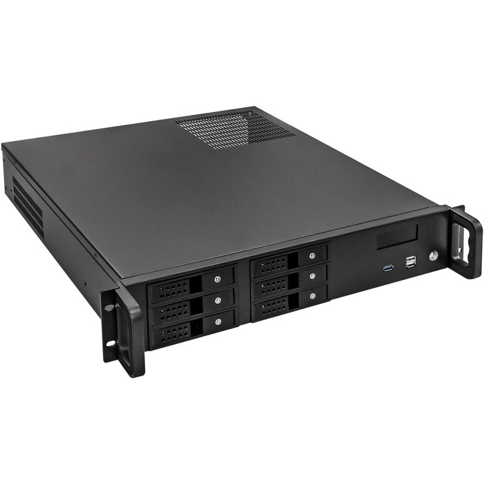 Exegate EX293333RUS Серверный корпус ExeGate Pro 2U480-HS06 <RM 19", высота 2U, глубина 480, БП 1000ADS, 6xHotSwap, USB>