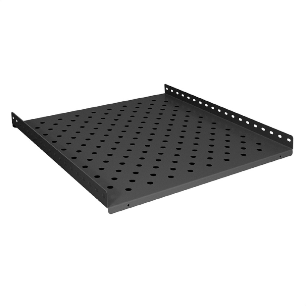 Exegate EX301333RUS Полка стационарная 19" ExeGate ECSF-FS800-B (перфорированная, глубина 475мм, крепление 19" 1U, для напольных шкафов и стоек глубиной 800мм/1000мм, нагрузка до 100кг, цвет черный RA