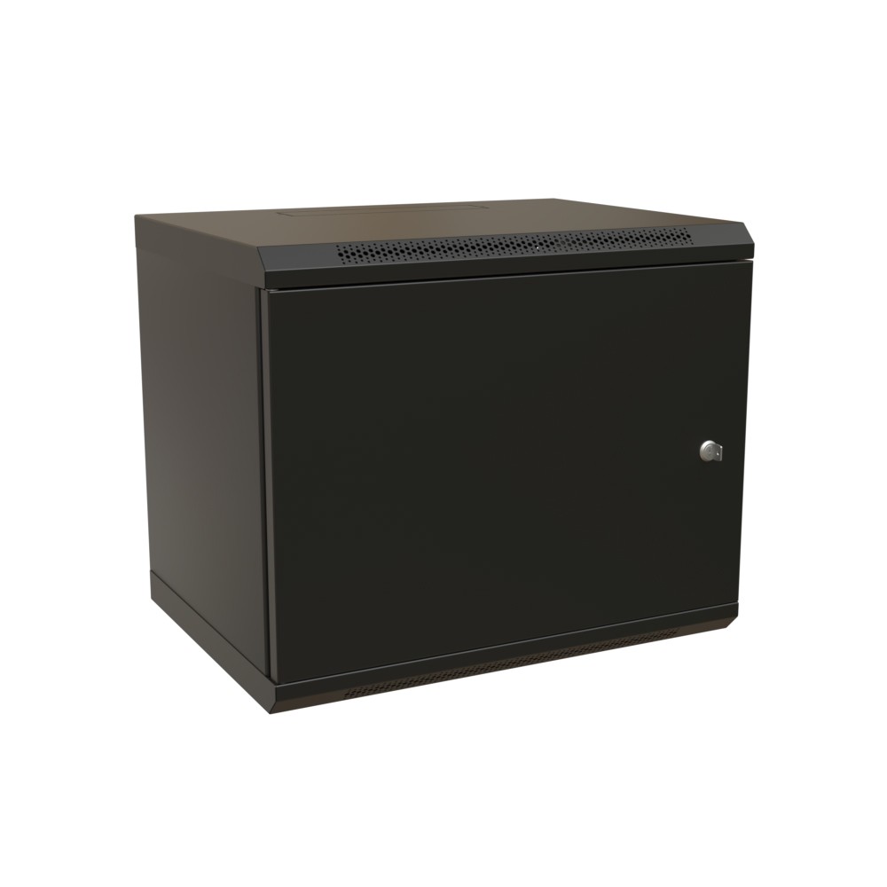 WRline Шкаф настенный 19-дюймовый (19"), 15U, 775х600х450мм, металлическая передняя дверь с замком, две боковые панели, цвет черный (RAL 9004) (разобранный)