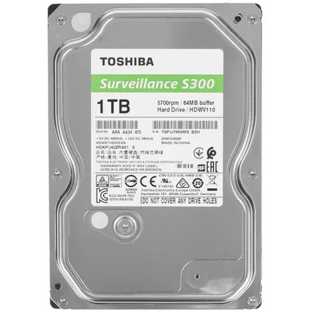 HDD 1Tb TOSHIBA S300 Surveillance 5400rpm 64Mb SATA3 3,5" HDWV110UZSVA"