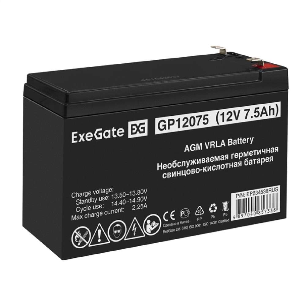 Exegate EP234538RUS Аккумуляторная батарея GP12075/EXG1275 (12V 7.5Ah 1227W, клеммы F2)