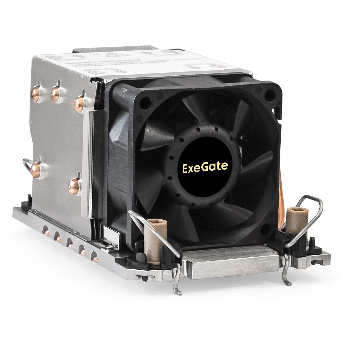 Exegate EX301387RUS Кулер ExeGate ESNK-P0088AP4.PWM.2U.4677.Cu (Al+Cu, 2U, 5 тепл. трубок, LGA 4677, TDP 320W, Fan 60mm, PWM, 2100-8000RPM, 2 ball bearing, 4pin, 54.34db, на защелках, с термопастой,  