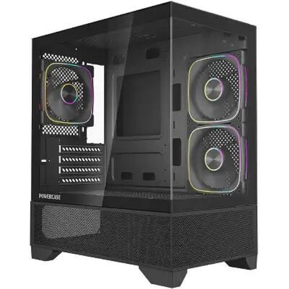 Powercase Корпус Vision Micro M4B, Tempered Glass, Type-C, 3x 120mm ARGB PWM Fan, чёрный, mATX  (CVMM4B-A3)