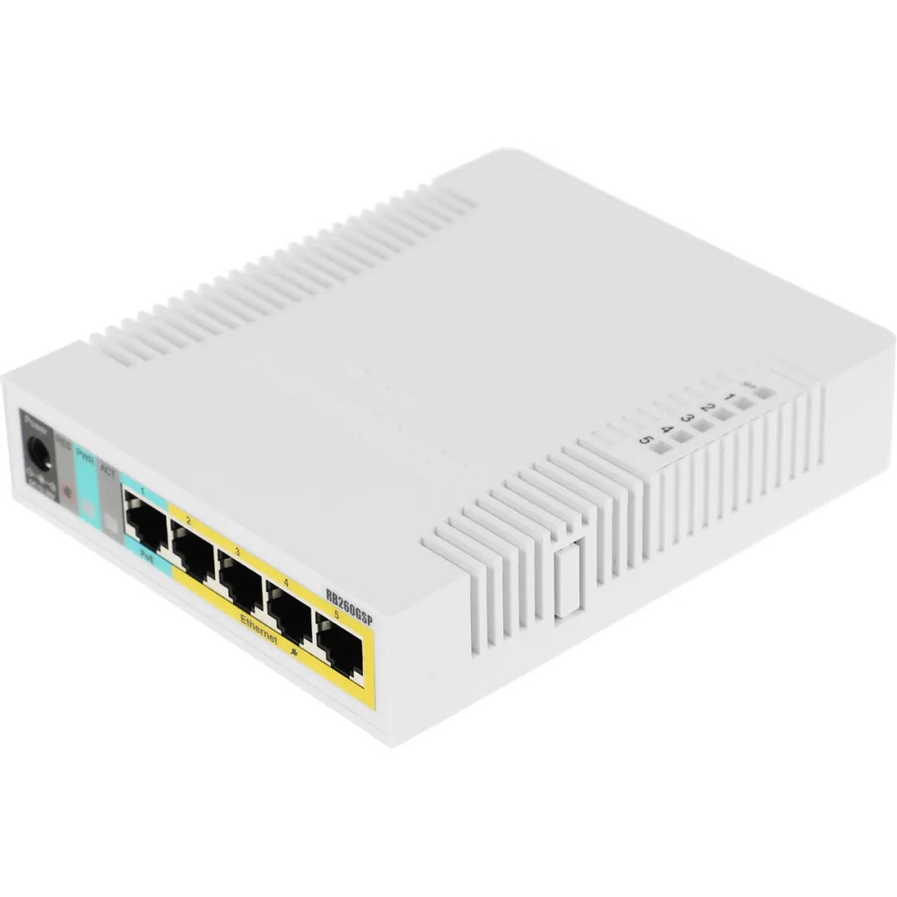 Повреждение упаковки MikroTik RB260GSP (CSS106-1G-4P-1S) Коммутатор RouterBOARD 260GSP 1xSFP, 5x10/100/1000 Gigabit Ethernet, PoE with indoor case and power supply