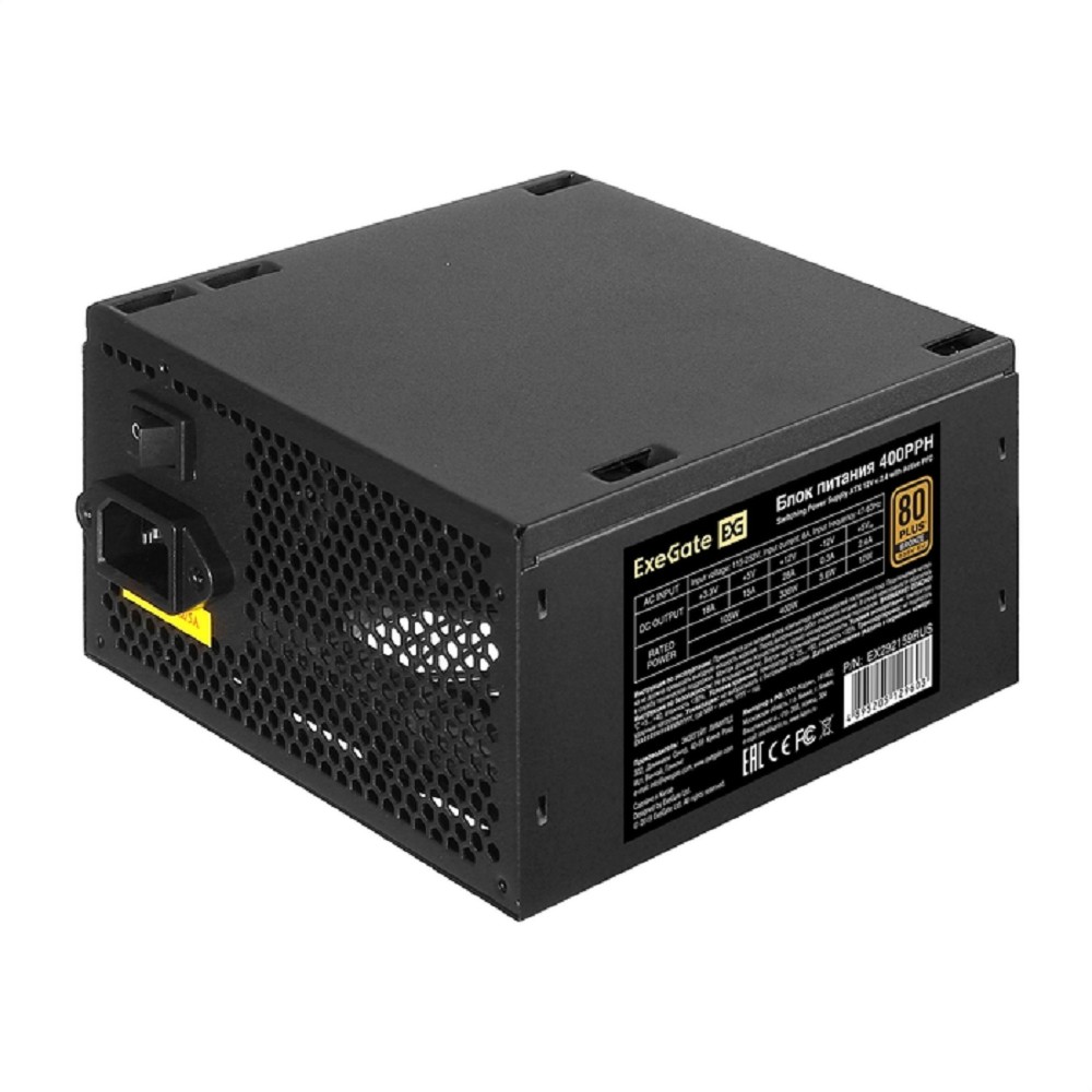 Exegate EX292159RUS-OEM Блок питания 400W ExeGate 80 PLUS® Bronze 400PPH-OEM (ATX, APFC, КПД 88% (80 PLUS Bronze), 12cm fan, 20+4pin, 4+4pin, 2xPCI-E, 5xSATA, 3xIDE, Box, black)