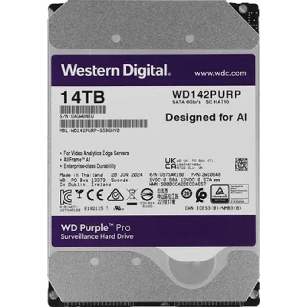 14TB WD Purple Pro (WD142PURP) {Serial ATA III, 7200- rpm, 512Mb, 3.5", All Frame AI}