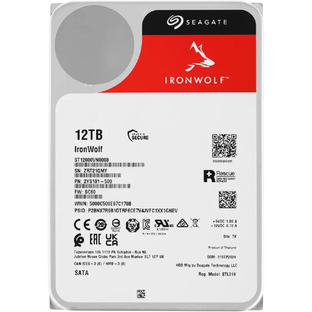 12TB Seagate Ironwolf (ST12000VN0008 ) {SATA 6.0Gb/s, 7200 rpm, 256mb buffer, 3.5",для NAS}