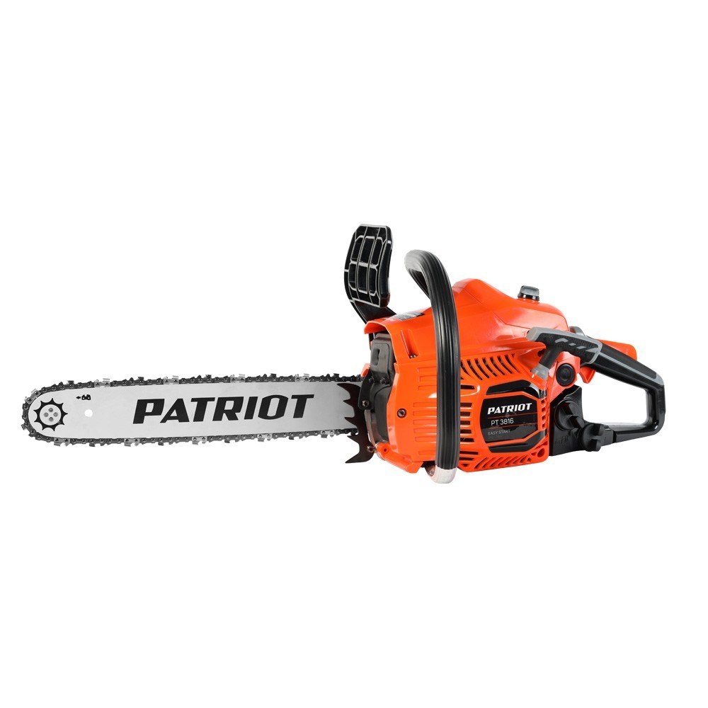 Бензопила PATRIOT PT3816 [220105510] {раб. объем 38сс, 2,0 л.с, шина 16", цепь 3/8" ; 0,050"/1,3mm ; 57 звеньев; облегченный запуск Easy Start; очки и перчатки в комплекте }