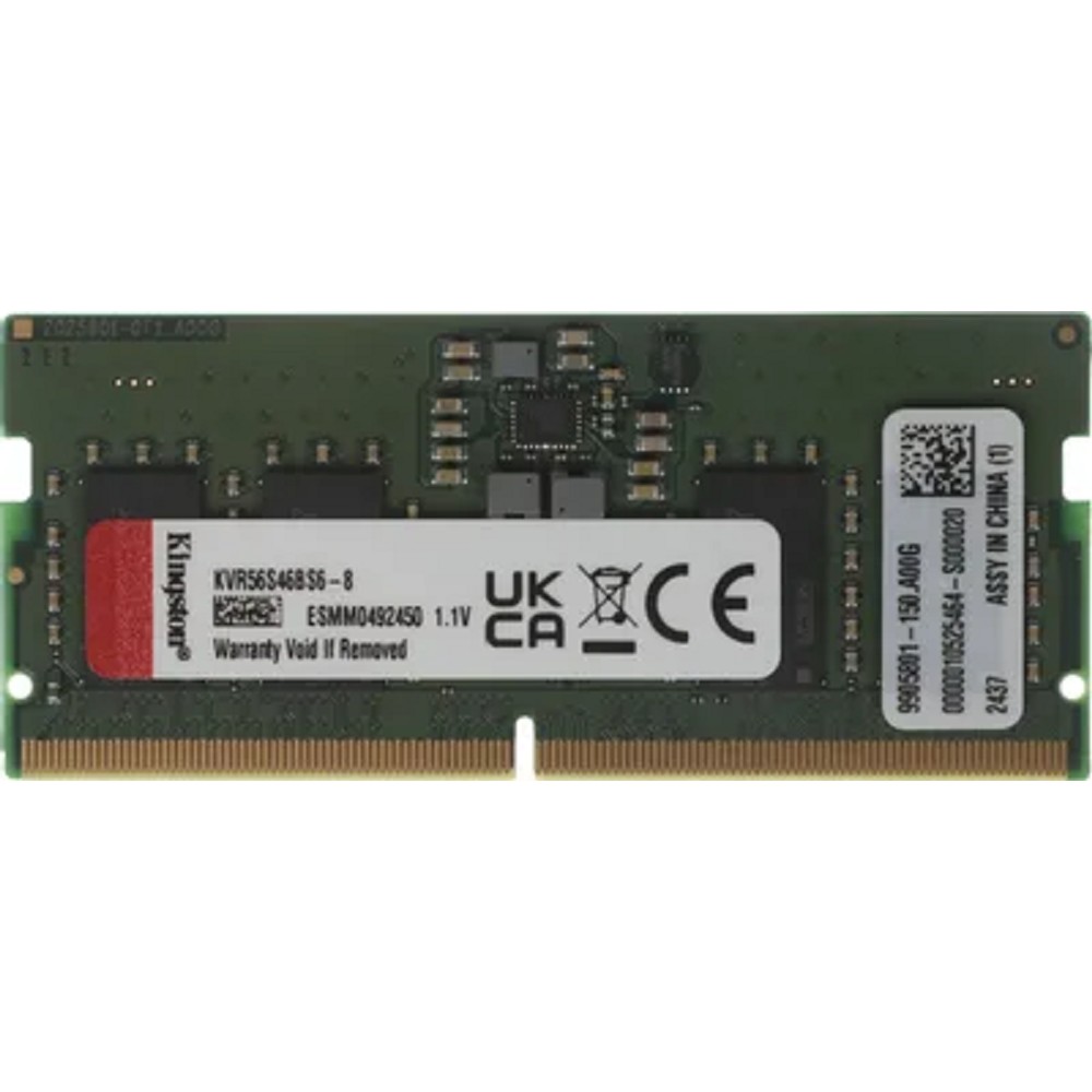 Kingston DDR5  SODIMM 8GB 5600MT/s  Non-ECC CL46 1Rx16 KVR56S46BS6-8