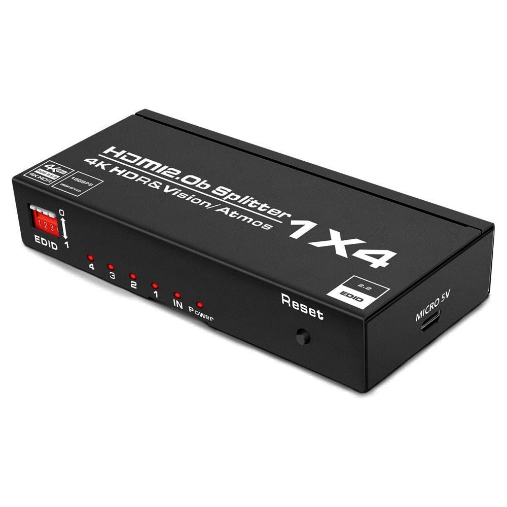 ORIENT HSP0104HL, HDMI разветвитель 1->4, UHD 4K/30Гц (3840x2160), 1080p/60Гц, HDMI 1.4, HDCP 1.2, питание от USB, пластик.корпус, цвет чёрный (33465)