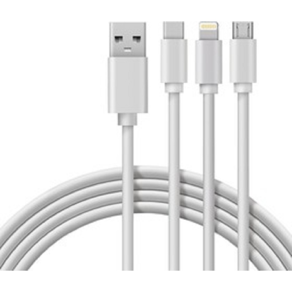 Rexant (18-1127) Кабель USB 3в1 Type-С (3A), Lightning (2,4A), micro USB (2A) 1м, ПВХ 