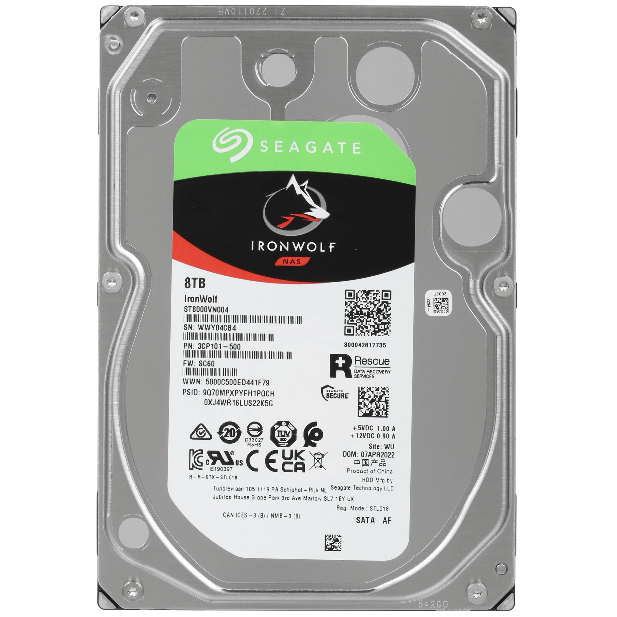 8TB Seagate IronWolf (ST8000VN004) {SATA 6.0Gb/s, 7200 rpm, 256mb buffer, 3.5",для NAS}