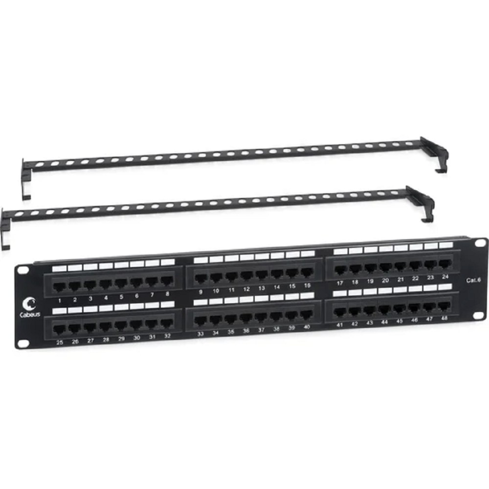 Cabeus PL-48-Cat.6-Dual IDC Патч-панель 19" (2U), 48 портов RJ-45, категория 6, Dual IDC, с задним кабельным организатором