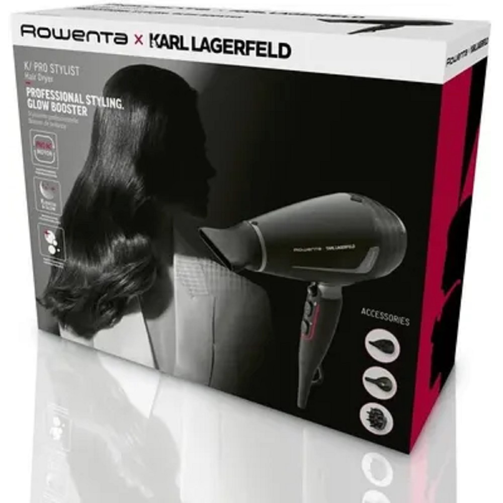 Фен Rowenta Karl LagerfeldPro Stylist, Black CV887LF0, 2200 Вт, 3 насадки,ионизация