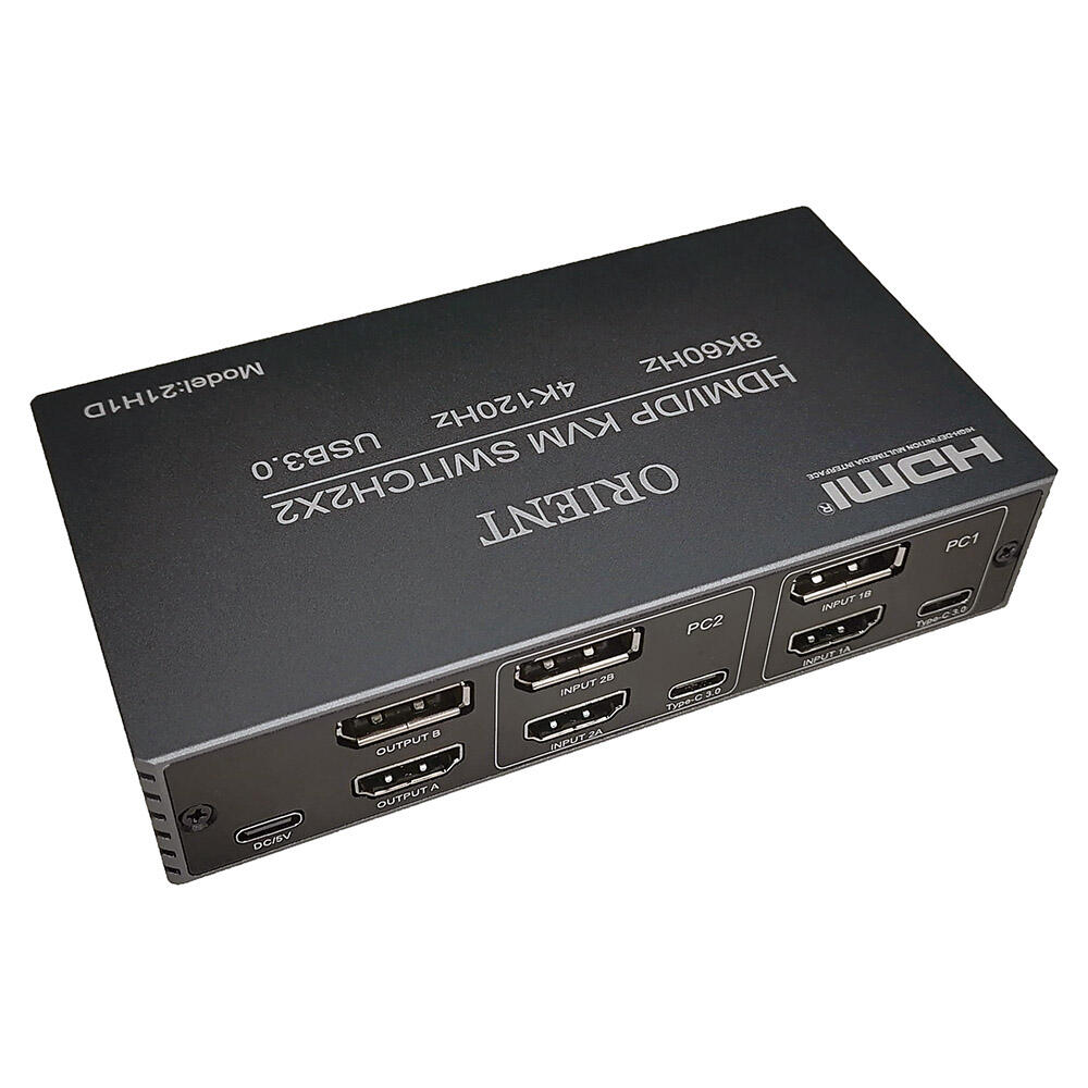ORIENT HS21H1D 8K, HDMI/DisplayPort KVM переключатель 2x2 (2 устройства, 2 дисплея), порты 2xHDMI + 2xDP + 4xUSB 3.0 (клавиатура+мышь+внешние устройства), поддержка 8K@60 Гц/4K@120 Гц, (33452)