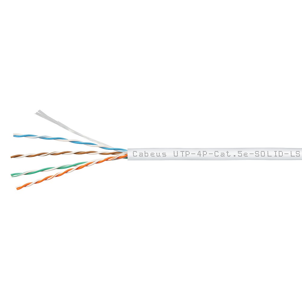 Cabeus UTP-4P-Cat.5e-SOLID-LSZH-WH-100 Кабель витая пара UTP (U/UTP), категория 5e, 4 пары (24 AWG), одножильный, белый, LSZH, нг(А)-HF, (100 м)