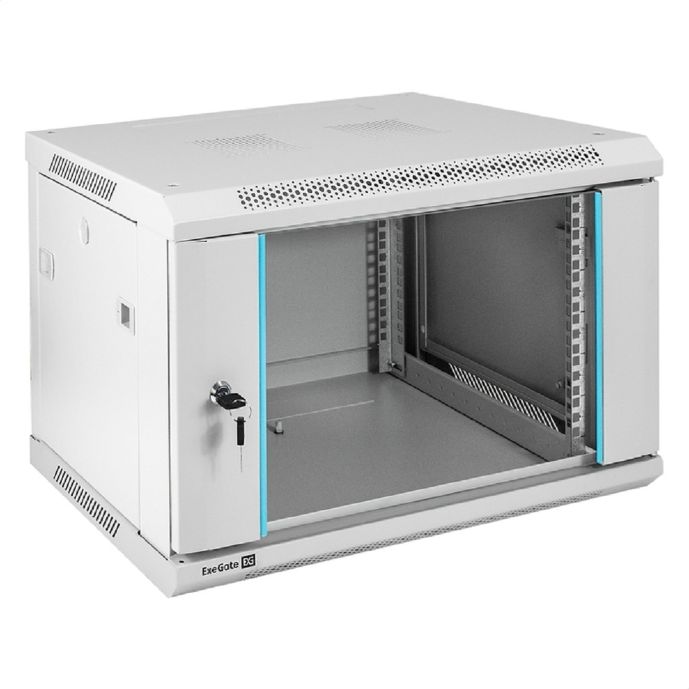 Exegate EX298599RUS Шкаф телекоммуникационный 19" настенный 6U ExeGate EC-WM-6U.450.G.GREY (19”, 6U, 600x450x370mm (ШхГхВ), передняя дверь закаленное стекло, съемные боковые панели, пыле- и влагозащит