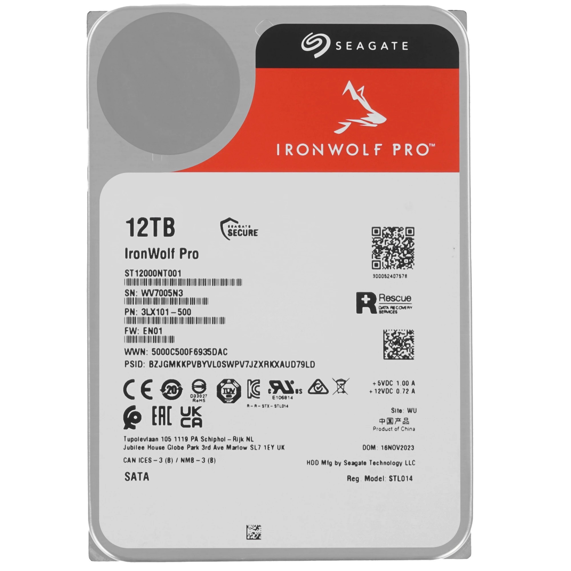 12TB Seagate Ironwolf Pro (ST12000NT001) {SATA 6.0Gb/s, 7200 rpm, 256mb buffer, 3.5", для NAS}