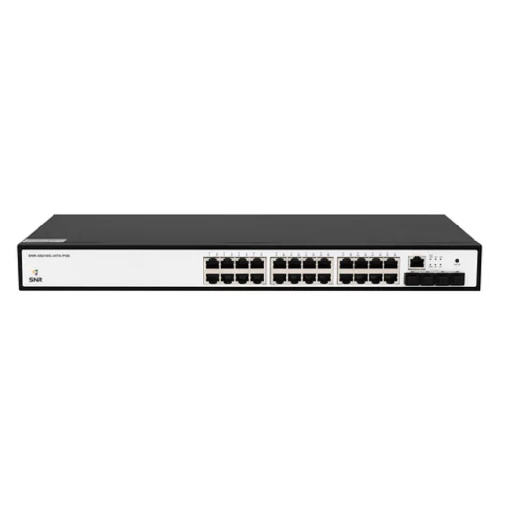 SNR SNR-S5210G-24TX-POE-R Ethernet коммутатор, 24 порта 10/100/1000Base-T, 4 порта 1/10GBase-X SFP+, L2+  220V AC (бюджет PoE 375 Вт) (Российское ПО (ЕРРП))