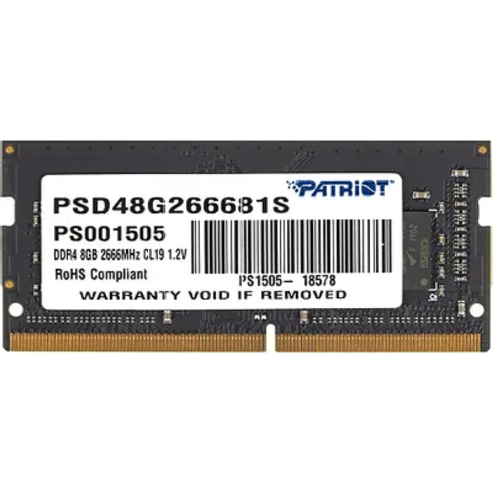 Patriot DDR4 SODIMM 8Gb 2666MHz PSD48G266681S RTL PC3-21300 CL19  260-pin 1.2В single rank