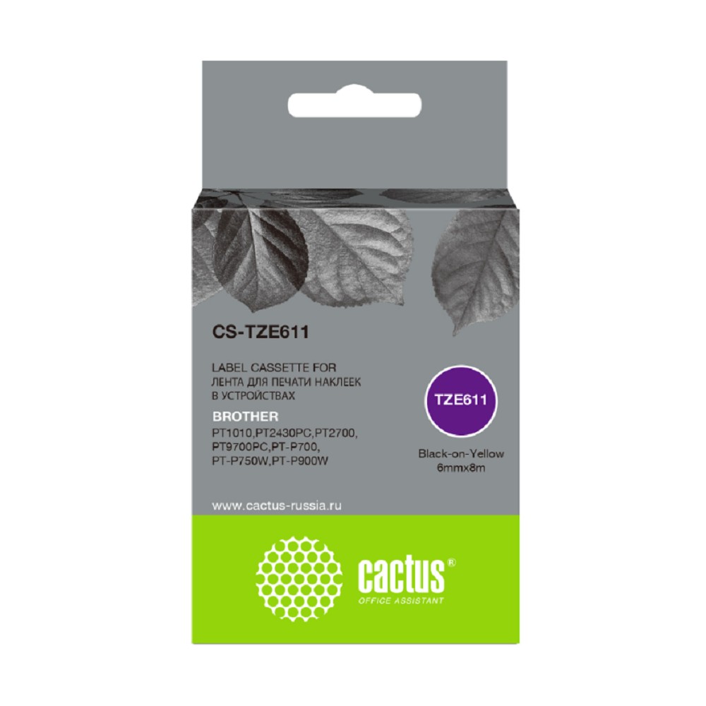 Картридж ленточный Cactus CS-TZE611 черный для Brother 1010/1280/1280VP/2700VP