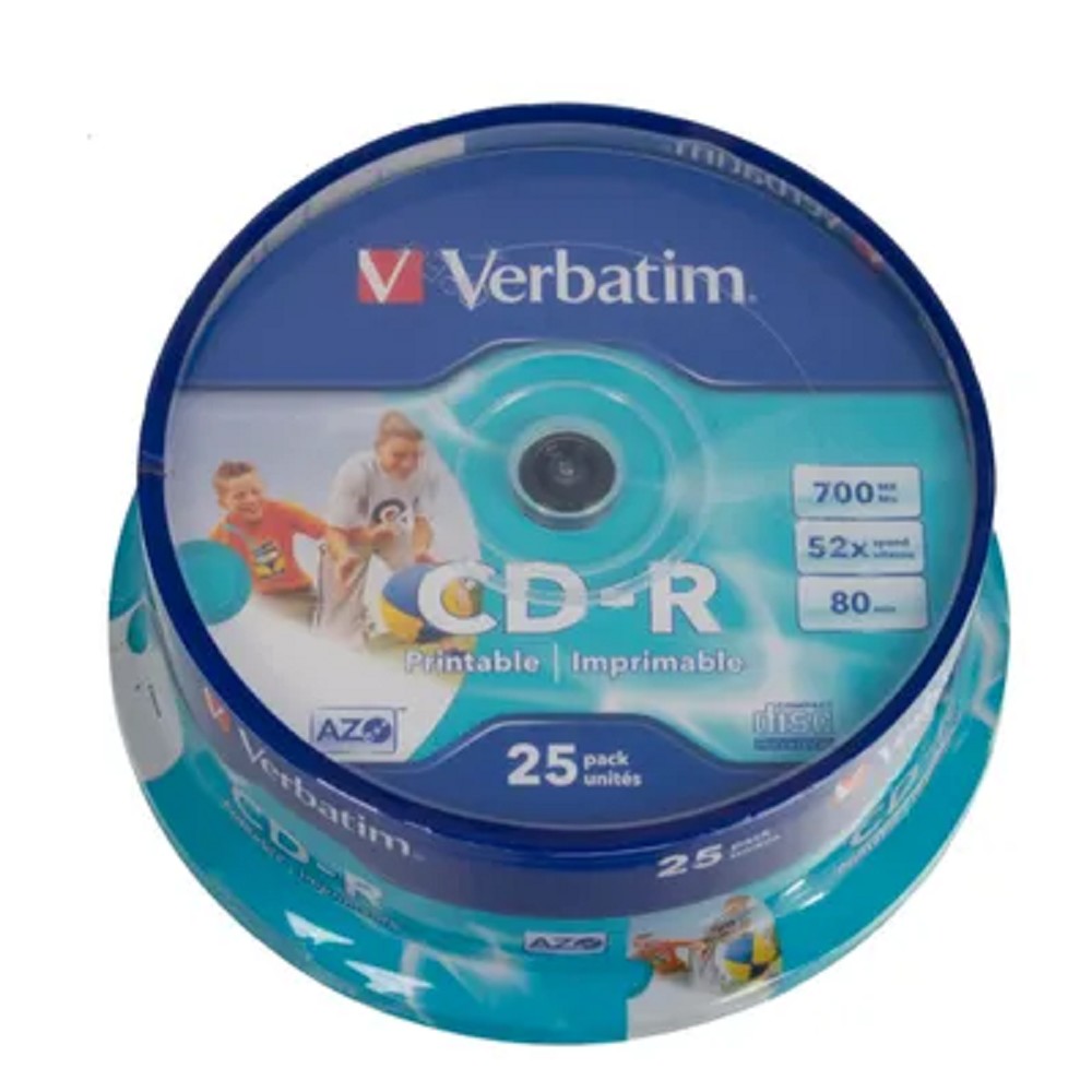 Verbatim Диски CD-R 25 шт. Printable InkJet, 52-x 700Mb, Cake Box (43439)