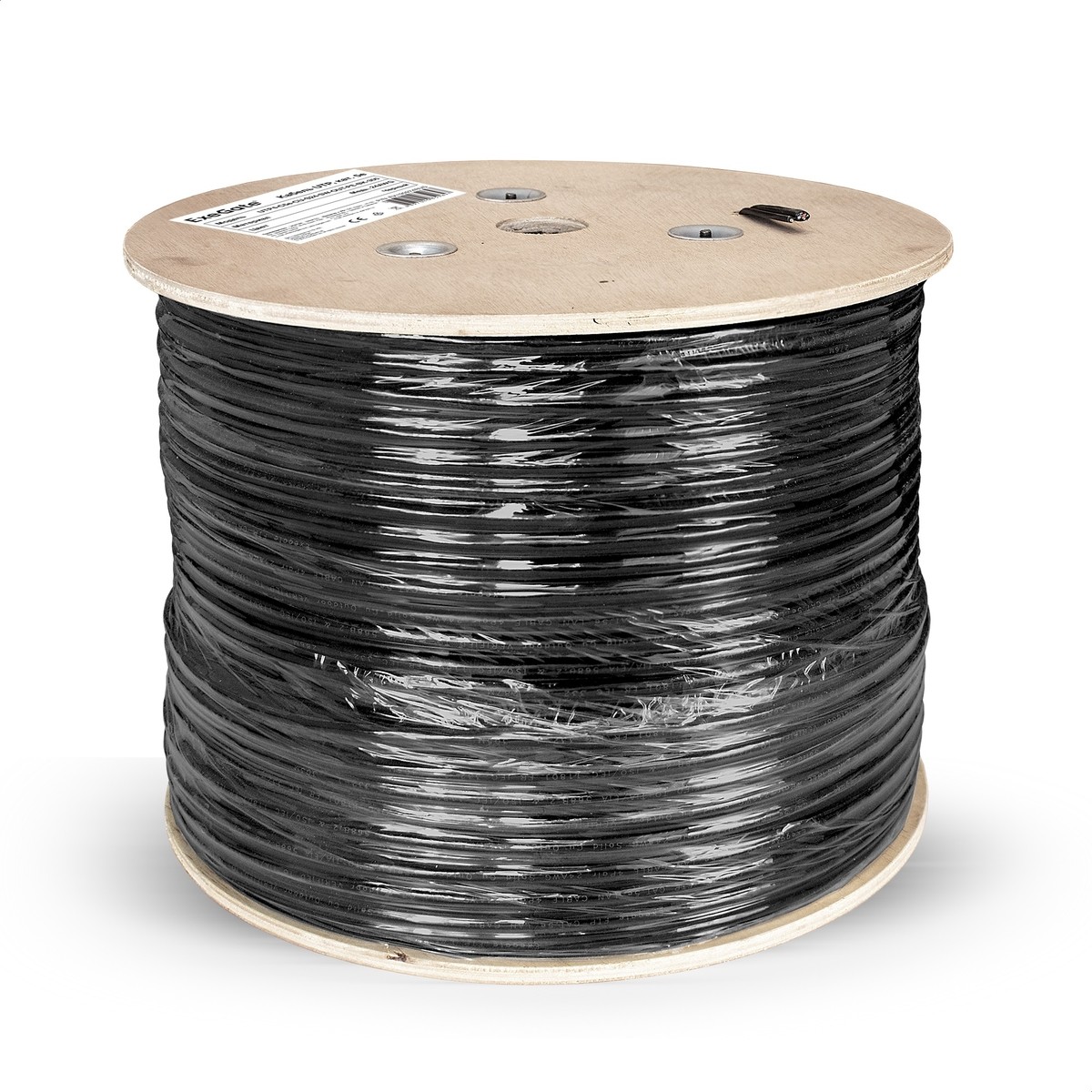 Exegate EX301075RUS Кабель ExeGate Special UTP4-C5e-CU-S24-SW-OUT-PE-BK-305-FLUKE UTP 4 пары кат.5e медь, 0.48мм (24AWG), FLUKE® test pass, внешн., с тросом, 305м, черн., PE