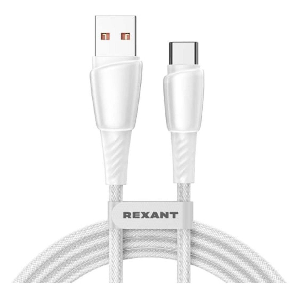 Rexant (18-7067) Кабель USB-A – Type-C, 5А, 100Вт, 1м, в белой нейлоновой оплетке