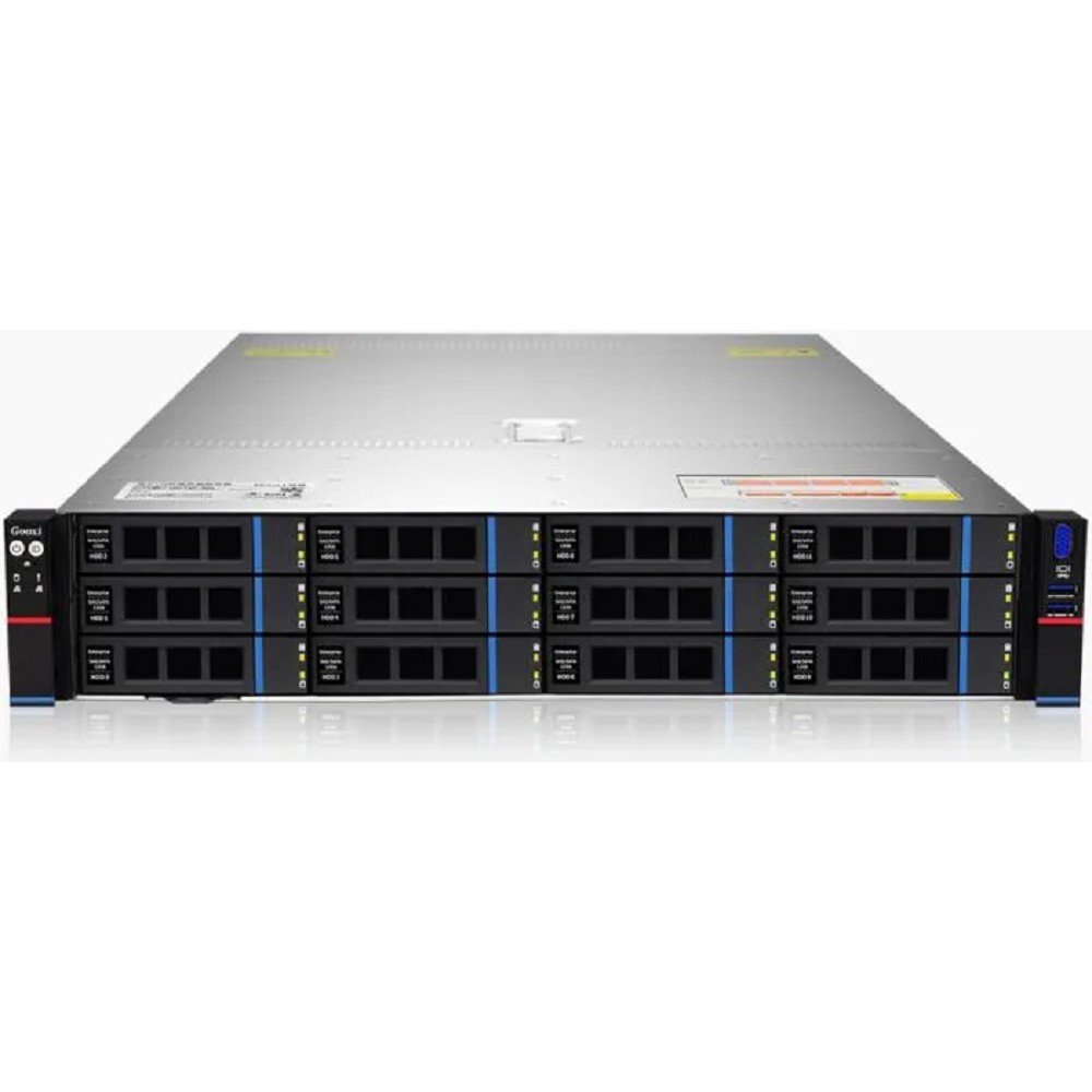 Gooxi SR201-D12R-NV-G2 2U, 2x Socket SP5; 24x DDR5; 12x 3.5" (2.5") SATA/SAS/NVMe;2x 2.5" rear SAS/SATA; 2x 2.5" rear NVMe ; 2х M.2 NVMe 2280; 2xPCIe 5.0x16; 4xPCIe 5.0x8; OCP3.0; 2x1GbE i350; IPMI; 