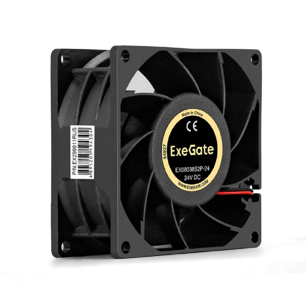 Exegate EX299911RUS Вентилятор 24В DC ExeGate EX08038S2P-24 (80x80x38 мм, Sleeve bearing (подшипник скольжения), 2pin, 4500RPM, 43dBA)