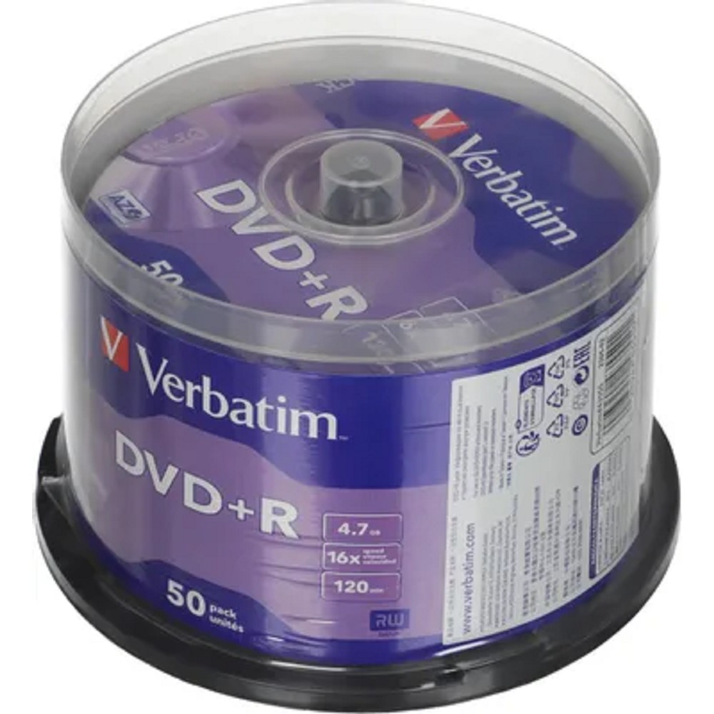 Verbatim Диски DVD+R 4.7Gb 16-х , 50 шт, Cake Box (43550)