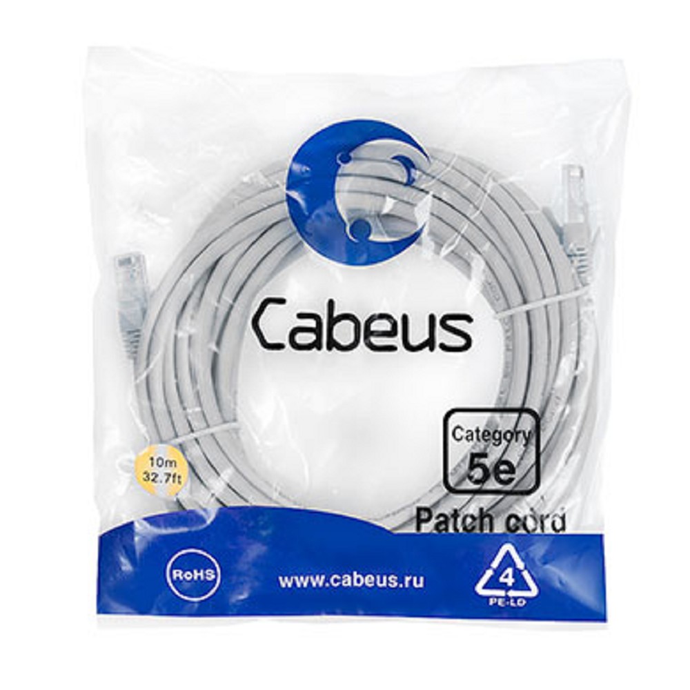 Cabeus PC-UTP-RJ45-Cat.5e-20m-LSZH Патч-корд U/UTP, категория 5е, 2xRJ45/8p8c, неэкранированный, серый, LSZH, 20м