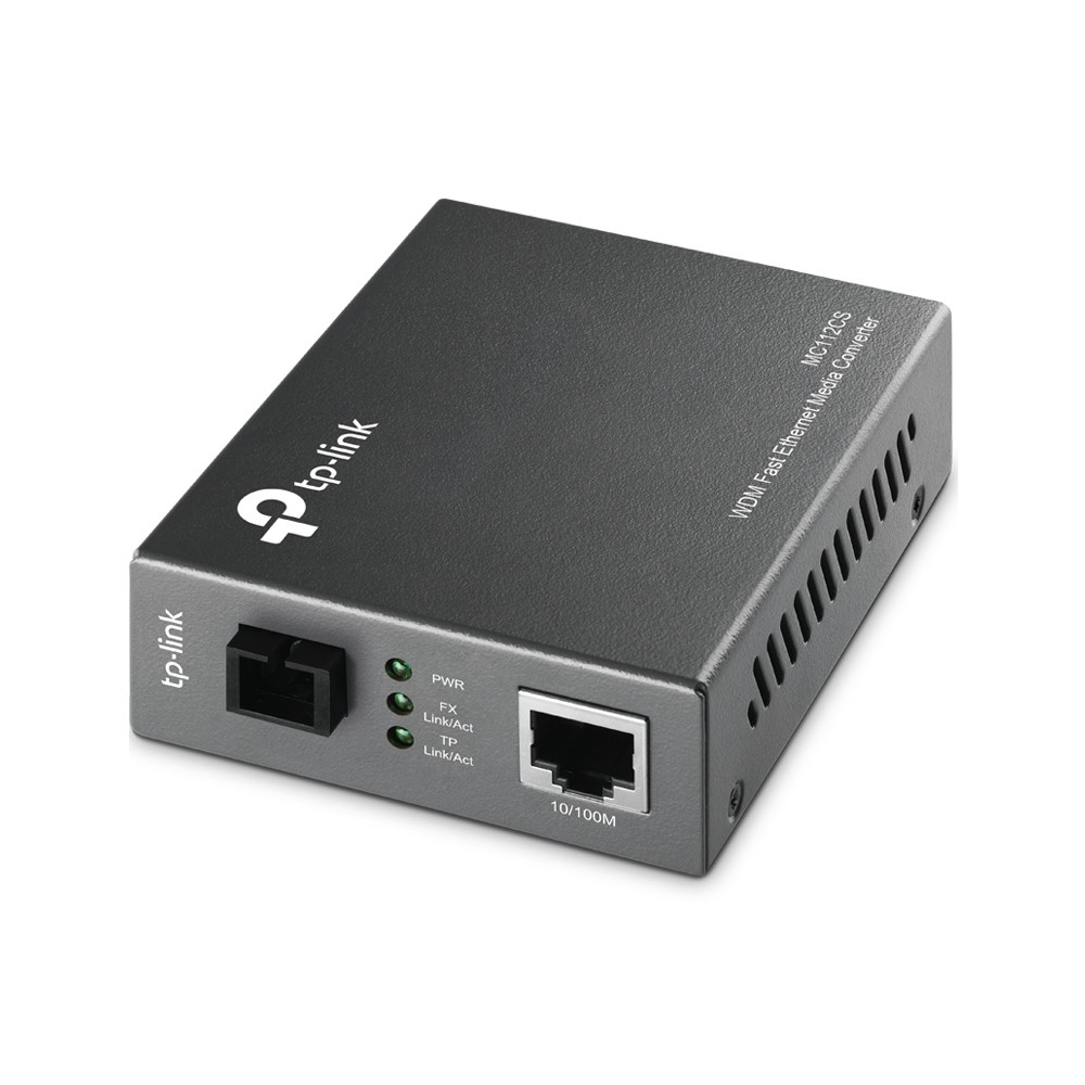 TP-Link MC112CS WDM медиаконвертер с 1 портом 10/100Base-TX и 1 портом 100Base-FX с разъемом SC (ТХ: 1310 нм; RX: 1550 нм) для одномодового оптического кабеля (до 20 км)