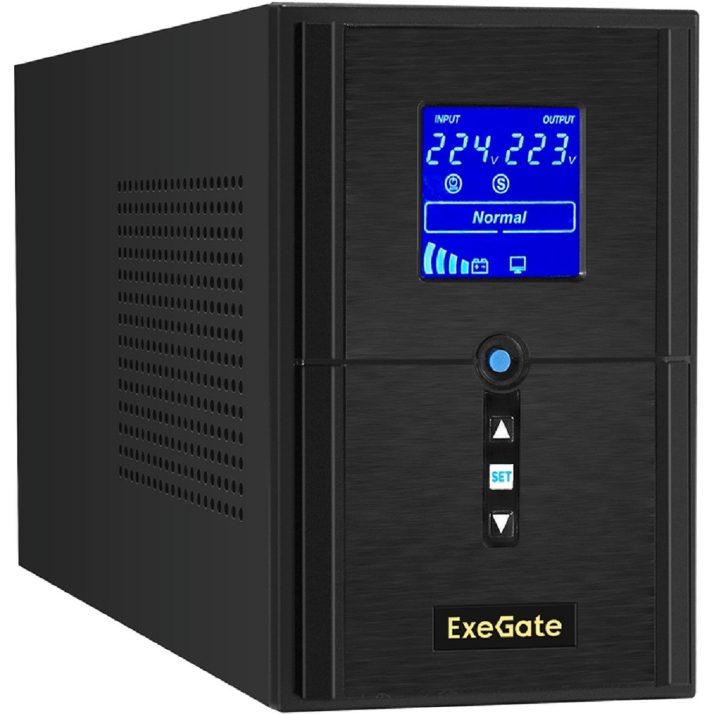 Exegate EX295987RUS ИБП (инвертор, синус, для котла) ExeGate SineTower SZ-1000.LCD.AVR.2SH.1C13.USB <1000VA/800W, чистая синусоида, LCD дисплей, AVR, 2*Schuko+1*C13, USB, линейно-интерактивный, внешня