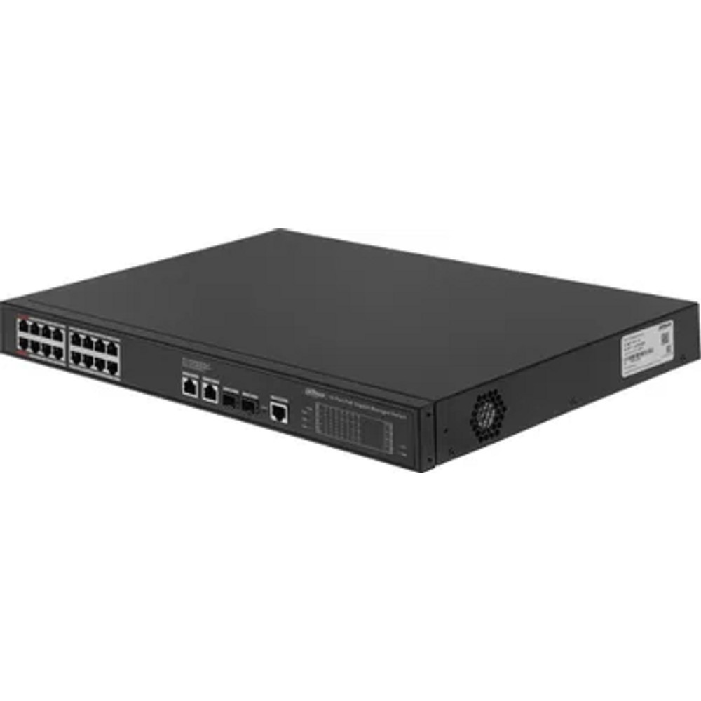 DAHUA DH-S4220-16GT-190 16-портовый гигабитный управляемый коммутатор с PoE, уровень L2, 16xRJ45 1Gb PoE, 2xRJ45 1Gb, 2xSFP 1Gb, суммарно до 190Вт, коммутация 56 Гбит/с, MAC-таблица 8к