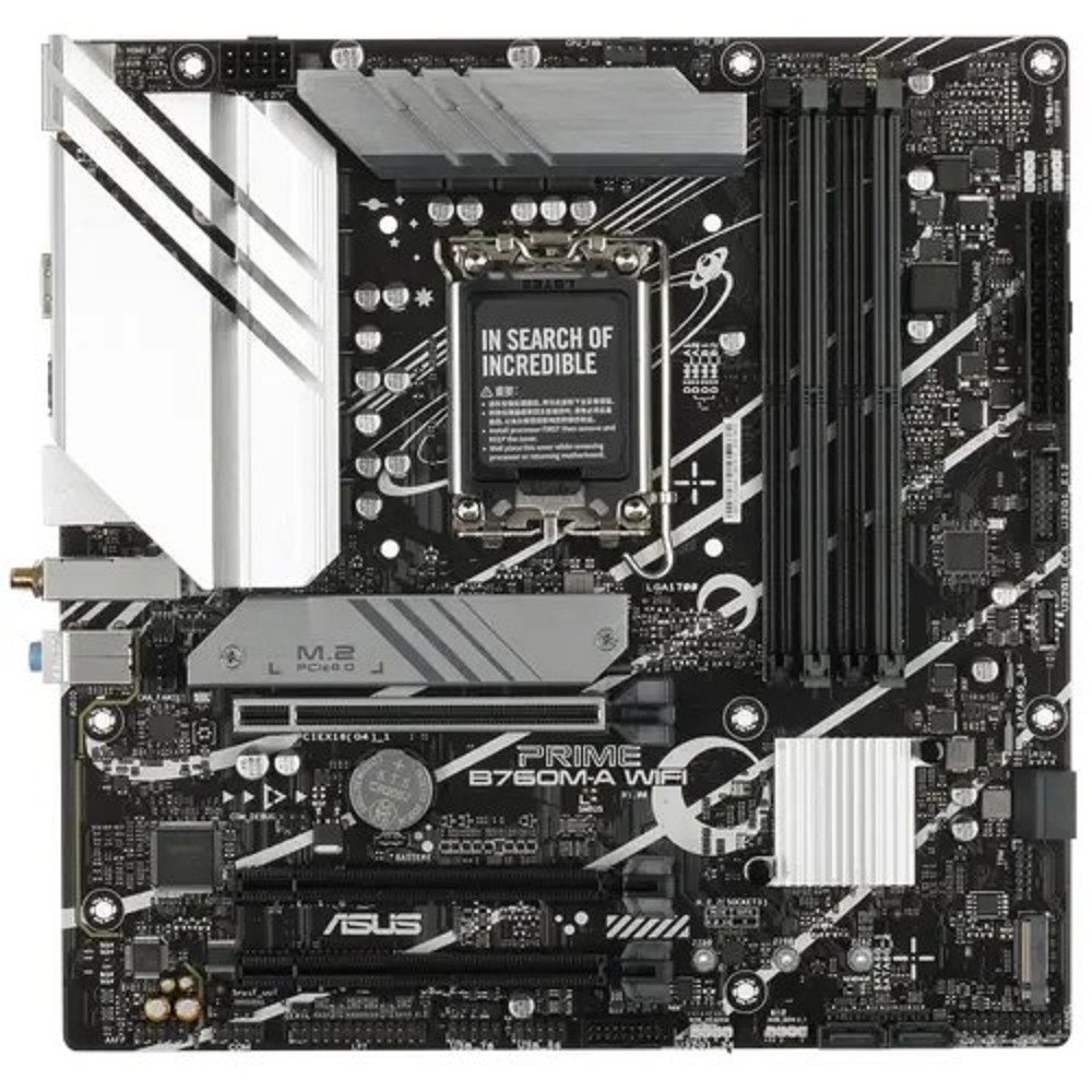 ASUS PRIME B760M-A WIFI (Socket 1700, mATX, 4xDDR5(128GB), 2xHDMI 2.1/DP, 3xPCIe 4.0x16, 1xLAN (2.5GbE), Wi-Fi, BT, 4xSATA 6Gb/s, 2xM.2, 2xUSB 3.2, 4xUSB 2.0, 1xPS/2)(90MB1EL0-M1EAY0)