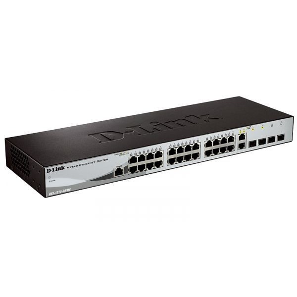 D-Link DES-1210-28/ME_RFB/B2 Восстановленный в производственных условиях управляемый коммутатор 2 уровня с 24 портами 10/100Base-TX, 2 портами 100/1000Base-X SFP и 2 комбо-портами 100/1000Base-T/SFP