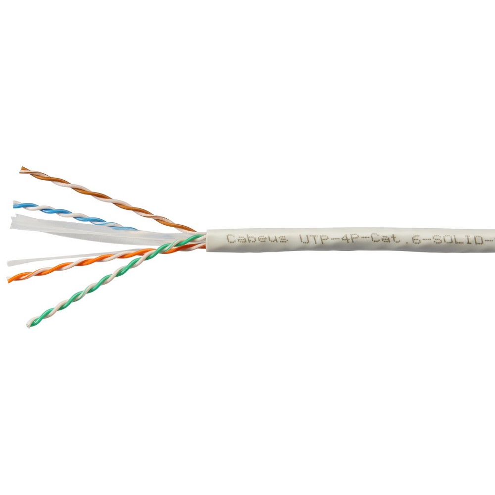 Cabeus UTP-4P-Cat.6-SOLID-LSZH-GY-100 Кабель витая пара UTP (U/UTP), категория 6, 4 пары (23 AWG), одножильный, LSZH нг(А)-HF, серый (100 м)