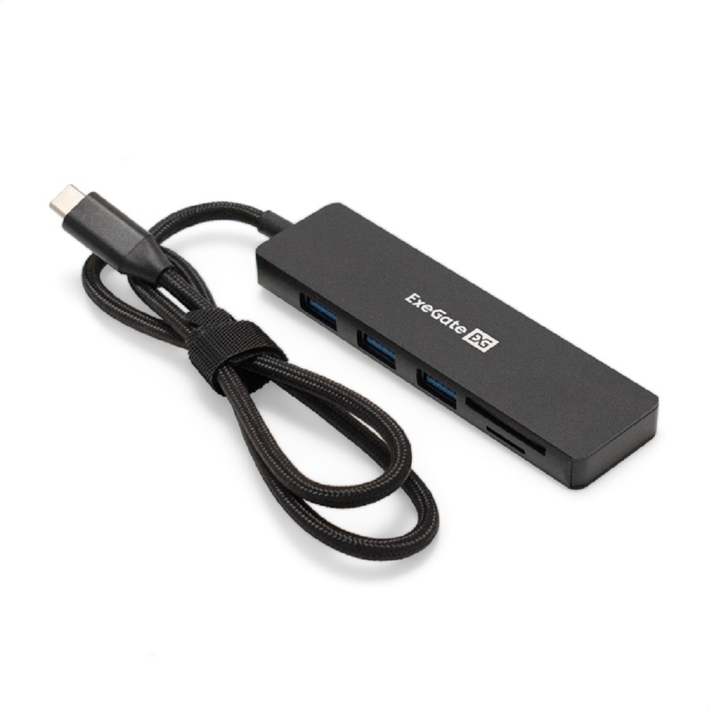 Exegate EX297632RUS Док-станция 4-в-1 ExeGate DUB-2213C/CR (кабель-адаптер USB Type-C --> 2xUSB2.0+ 1xUSB3.0+Card Reader, Plug&amp;Play, черный)
