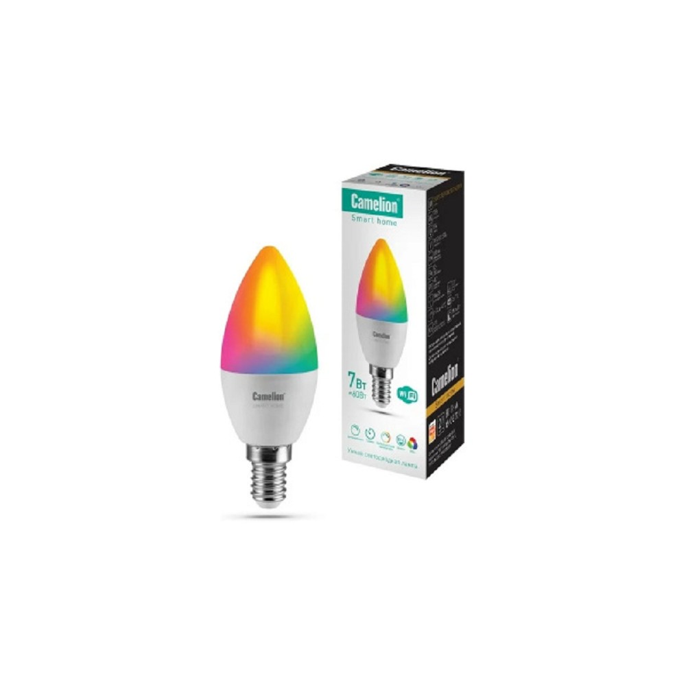 Camelion Умная светодиодная лампа LSH7/С35/RGBCW/Е14/WIFI (Эл.лампа светодиодная 7Вт Е14 RGB+DIM+CW 220В WiFi)