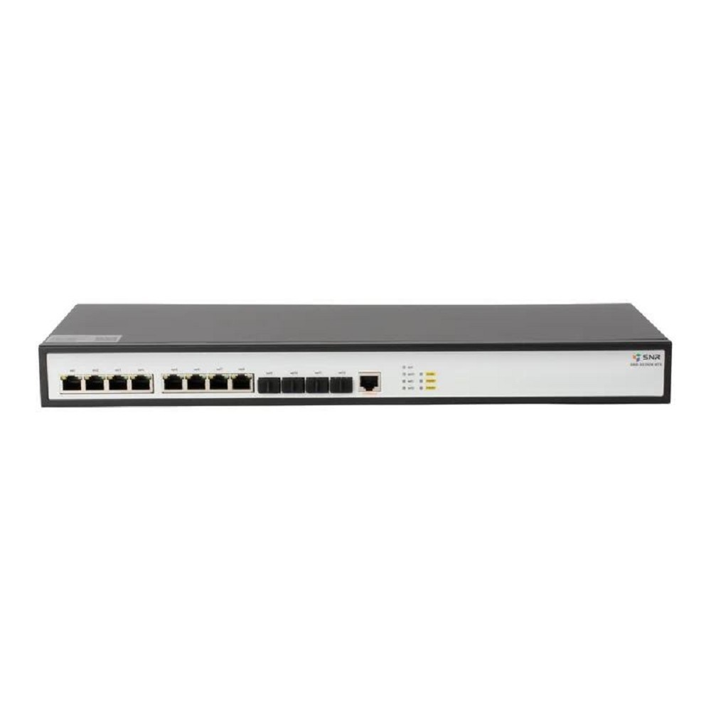 SNR SNR-S5310X-8TX-UPS Управляемый коммутатор уровня 2+, 8 портов 1/2.5/5/10GBASE-T, 4 порта 1/10G SFP+ встроенный БП ~220V AC, разъем для АКБ 12V с возможностью заряда