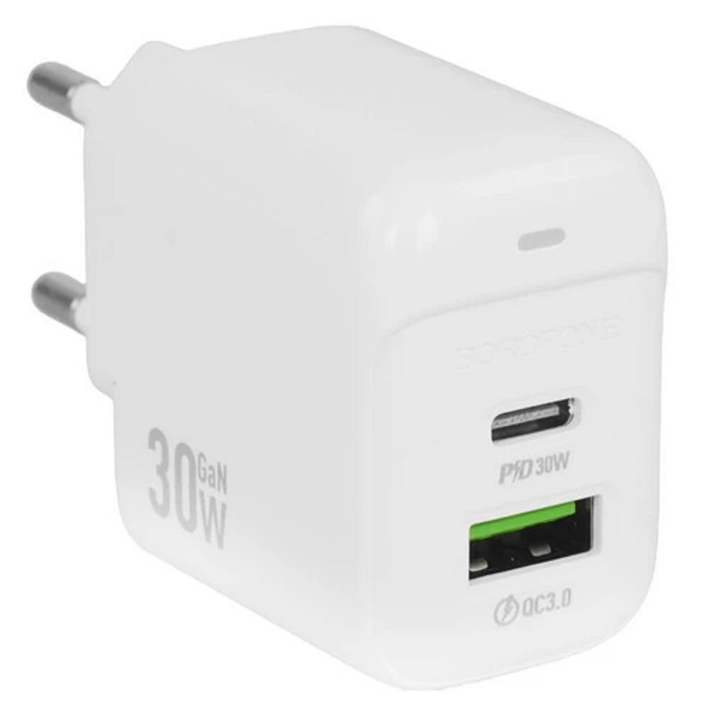 BOROFONE BAS45A/ Сетевое ЗУ/PD + QC 3.0/ 2 USB: Type-C + Type-A/ Выход: 30W + 18W/ White
