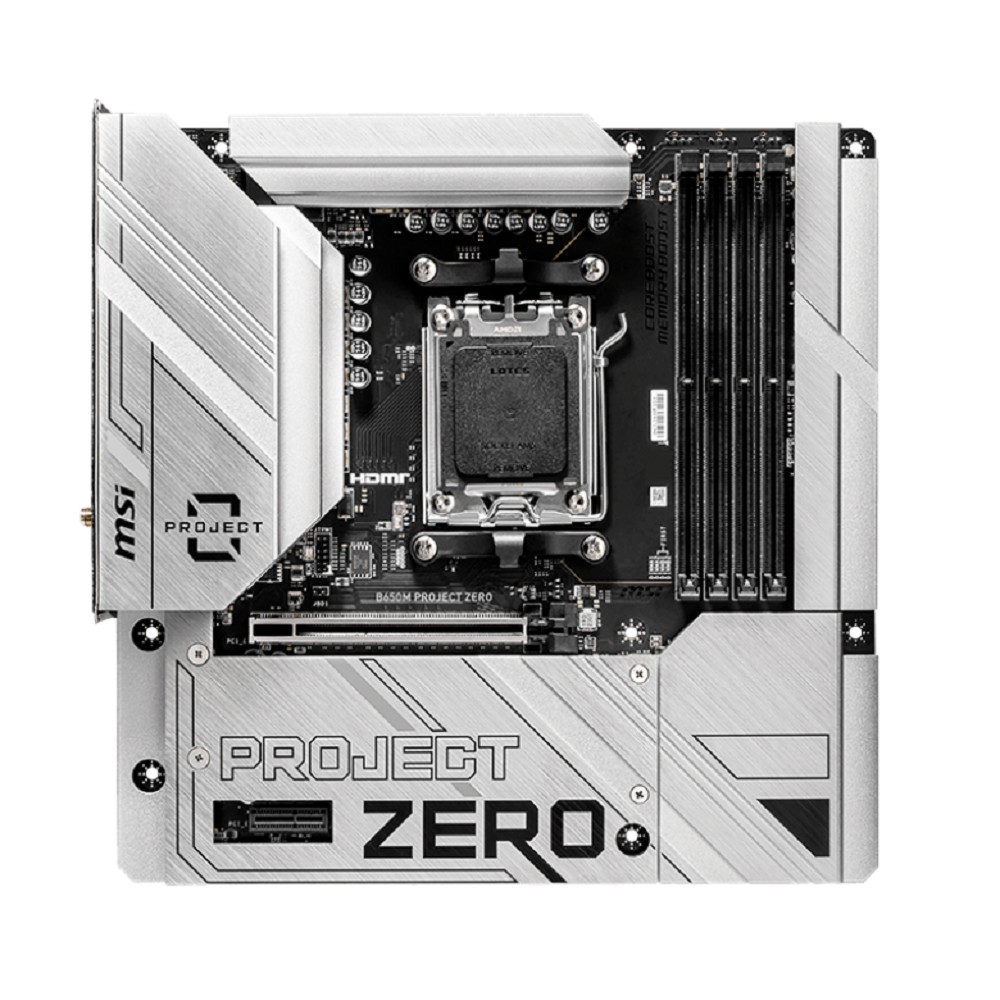 MSI B650M PROJECT ZERO {B650, AM5, 4DDR5, 1PCI-Ex16, 2PCI-Ex1, 2M.2, 4SATA3.0, 1USB3.2Gen2x2, 5USB3.2Gen2, 4USB3.2Gen1, 6USB 2.0}