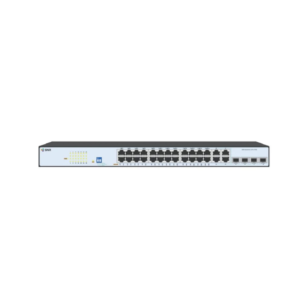 SNR SNR-S2300G-24TC-POE Управляемый Web-smart PoE коммутатор уровня 2, 24 порта 10/100/1000Base-T, 4 порта Combo 10/100/1000Base-T|100/1000Base-X SFP, бюджет PoE 370 Вт, встроенный БП ~220V AC