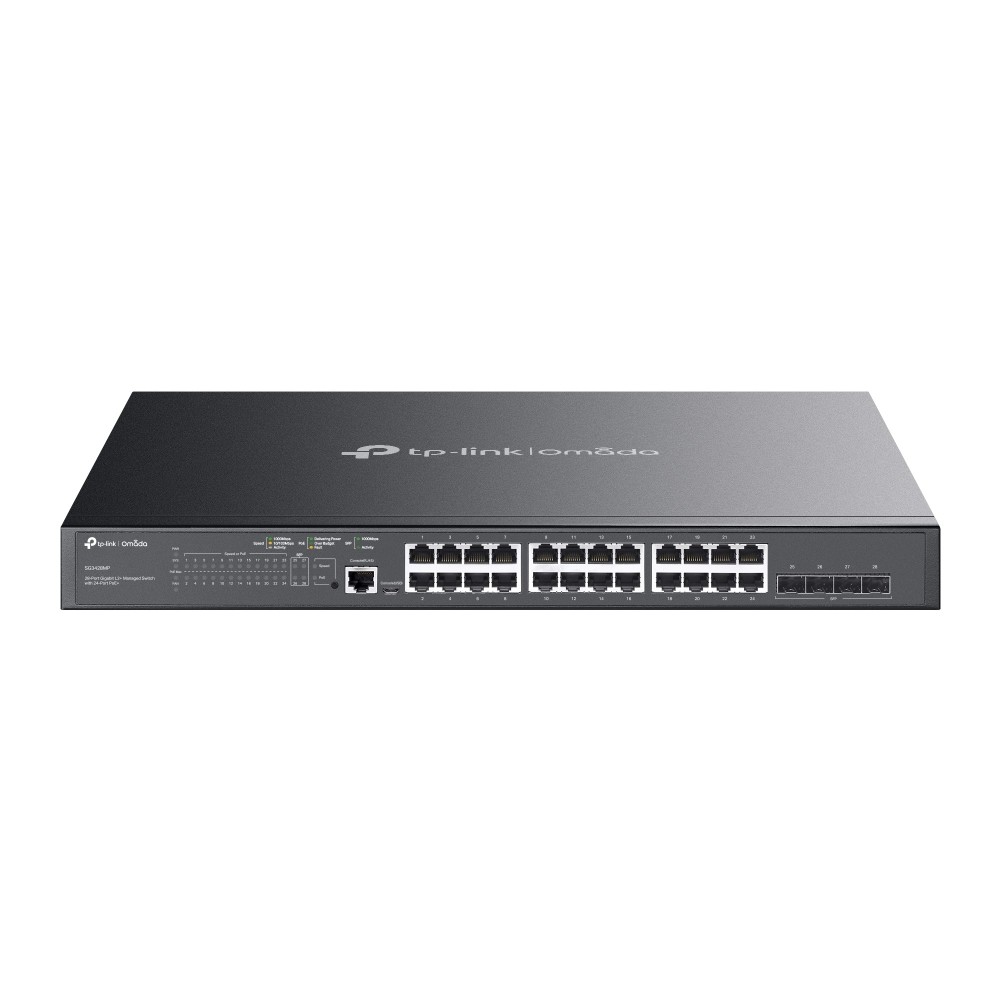 TP-Link SG3428MP Управляемый коммутатор JetStream уровня 2+ с 24 гигабитными портами PoE+ и 4 портами SFP
