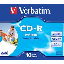 Verbatim  Диски CD-R  Printable Surface, 700Mb 80 min 52-x (Jewel Case, 10шт.) [43325]