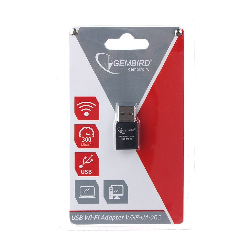 Gembird Сетевой адаптер WiFi 300 Мбит, мини, USB, 802.11b/g/n, RTL8192EU (WNP-UA-005)