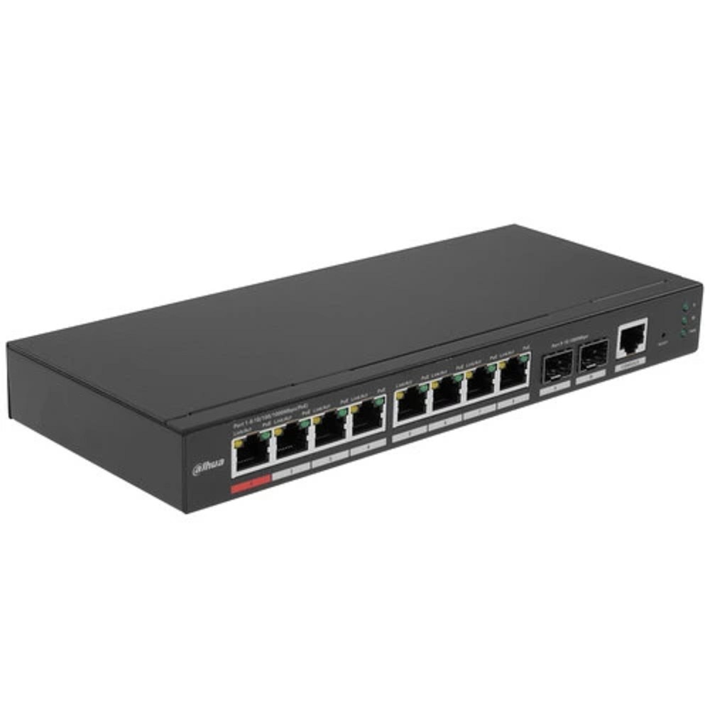 DAHUA DH-CHS4210-8GT-110 8-портовый гигабитный PoE управляемый 8 RJ45 10/100/1000Мбит/с (PoE/PoE+/Hi-PoE/IEEE 802.3bt), 2 SFP 1000Мбит/с (uplink); до 110Вт; IP30, IK06;DIN-рейку
